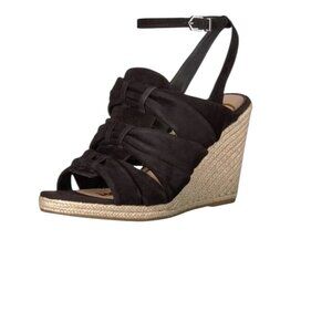 Sam Edelman Awan Black Suede Wedge Espadrille Slingback Sandals Size 8